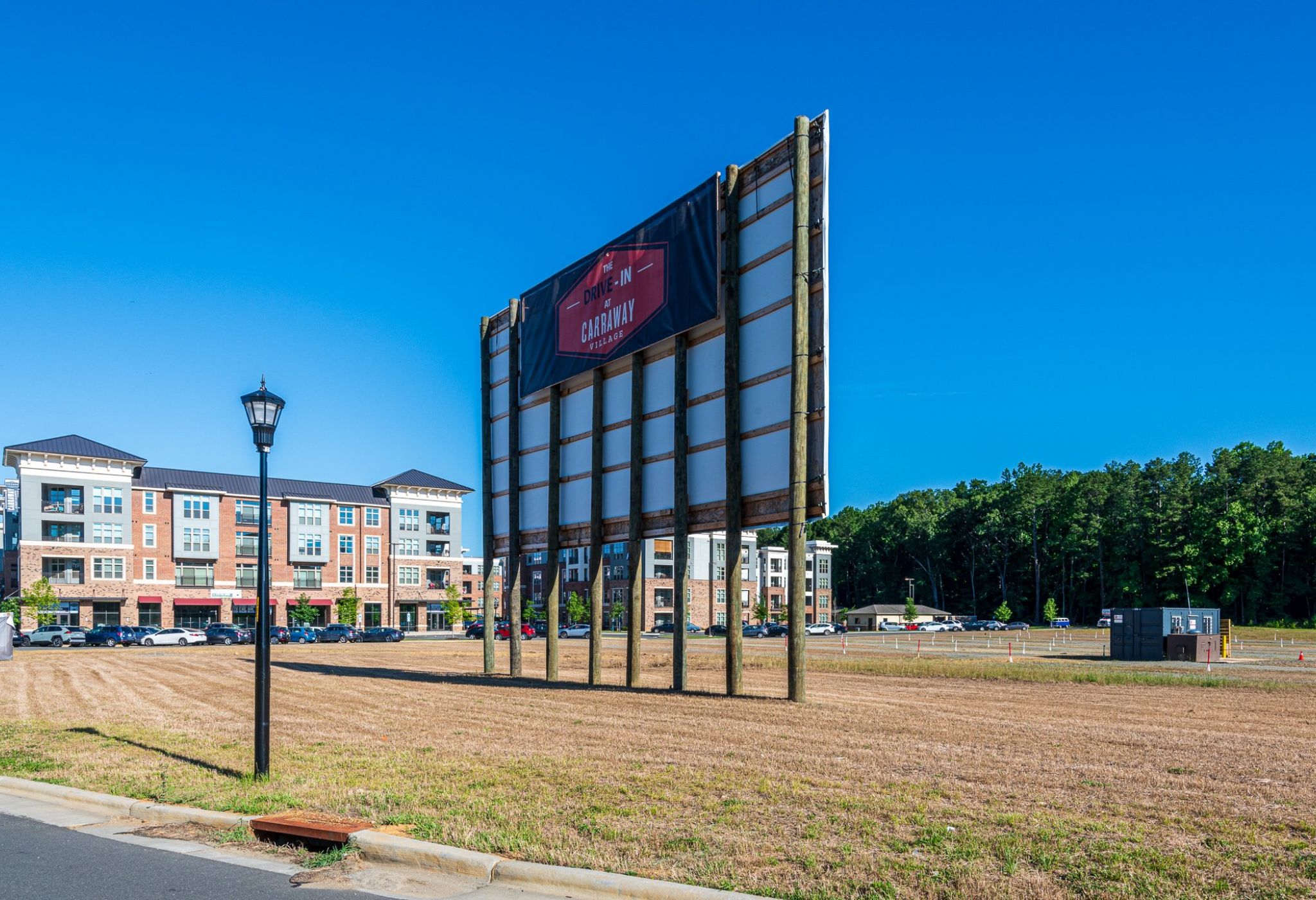outdoor drive-in movie theater outside of apartment building